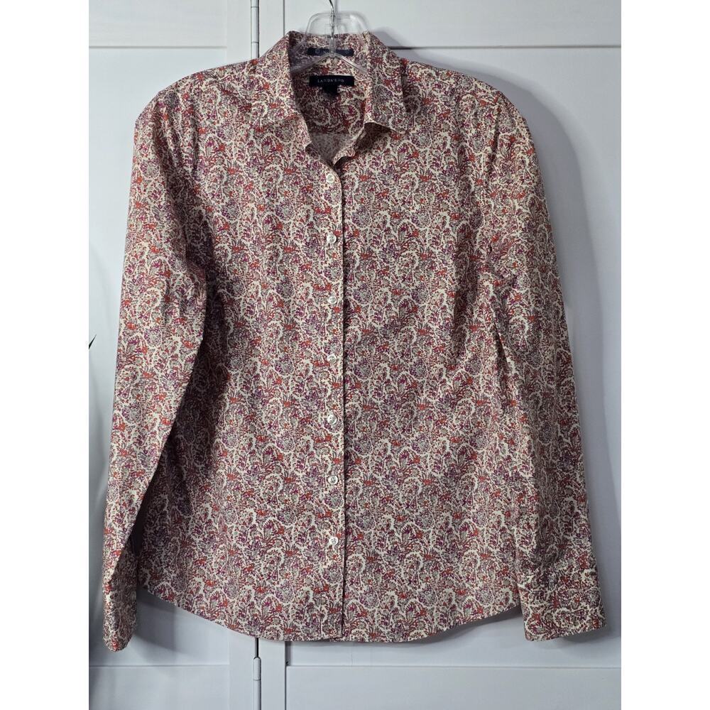 Lands End Multi Floral No-Iron Long Sleeve Button Down Shirt Women's Size 6